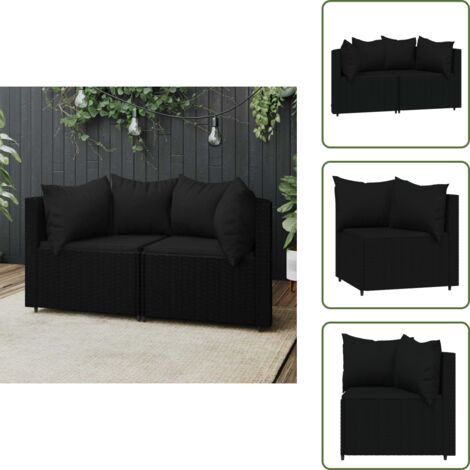 The Living Store Divani Angolari da Giardino con Cuscini 2pz in Polyrattan Nero - Poltrona da giardino