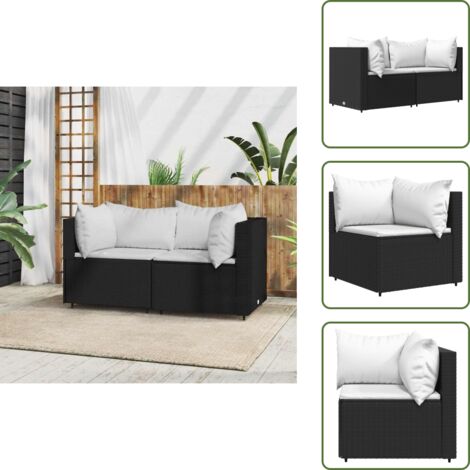 The Living Store Divani Angolari da Giardino con Cuscini 2pz in Polyrattan Nero - Poltrona da giardino