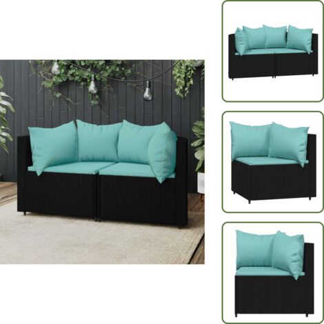 The Living Store Divani Angolari da Giardino con Cuscini 2pz in Polyrattan Nero - Poltrona da giardino