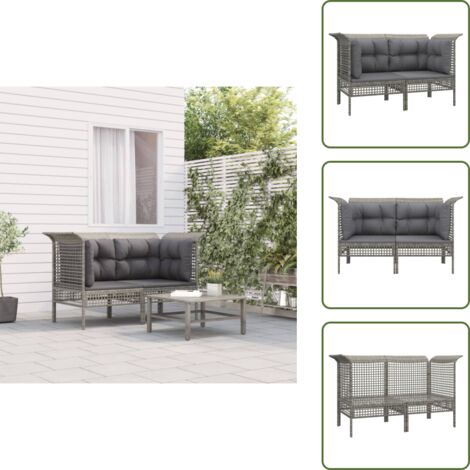 The Living Store Divani Angolari da Giardino con Cuscini 2pz Polyrattan Grigio - Poltrona da giardino