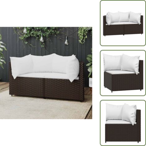 The Living Store Divani Angolari da Giardino con Cuscini 2pz Polyrattan Marrone - Poltrona da giardino
