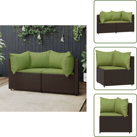 The Living Store Divani Angolari da Giardino con Cuscini 2pz Polyrattan Marrone - Poltrona da giardino