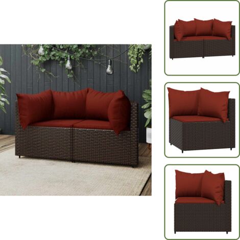 The Living Store Divani Angolari da Giardino con Cuscini 2pz Polyrattan Marrone - Poltrona da giardino