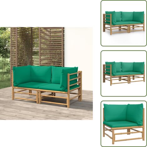 The Living Store Divani Angolari da Giardino con Cuscini Verdi 2pz Bambù - Divano da esterno bambù