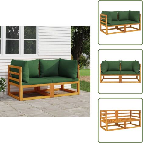 The Living Store Divani Angolari Modulari 2pz con Cuscini Verdi Massello Acacia - Divano da giardino