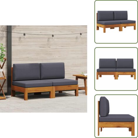 The Living Store Divani Centrali 2 pz con Cuscini Grigio Scuro Massello Acacia - Divano in legno