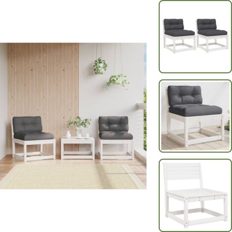 The Living Store Divani Giardino con Cuscini 2pz Legno Massello di Pino Bianco - Divano in legno