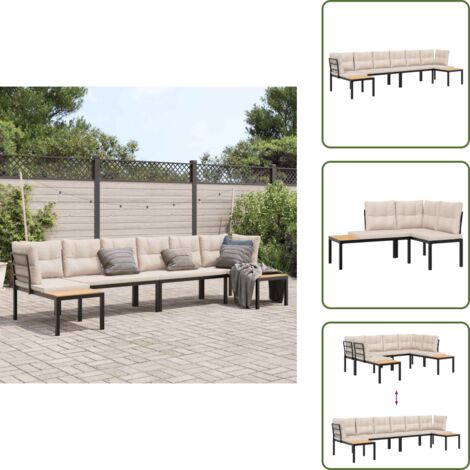 The Living Store Divani Giardino con Cuscini 4pz Neri Acciaio Verniciato Polvere - Panca da giardino