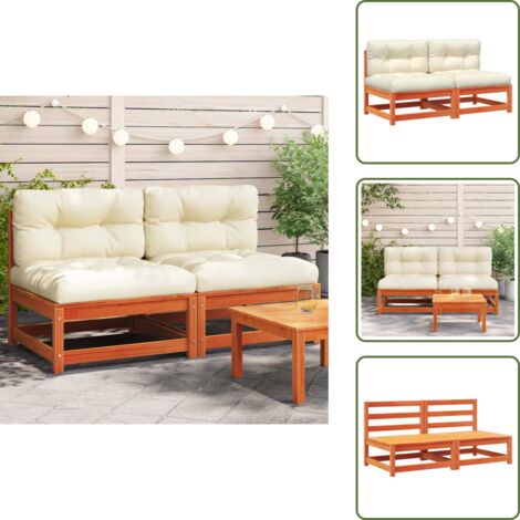The Living Store Divani Giardino Senza Braccioli Cuscini 2pz Marrone Cera Pino - Divano senza braccioli