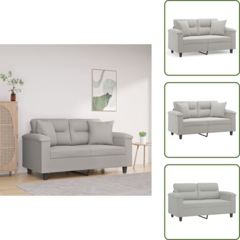The Living Store Divano 2 Posti Cuscini Grigio Chiaro 120 cm Tessuto Microfibra - Cuscini decorativi