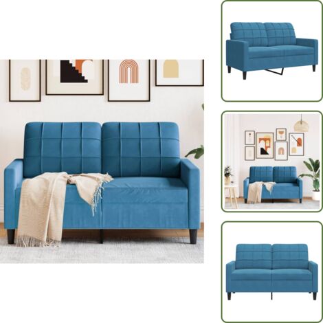 The Living Store Divano a 2 Posti Blu 120 cm in Velluto - Divano in velluto