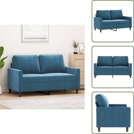 The Living Store Divano a 2 Posti Blu 120 cm in Velluto - Divano in velluto