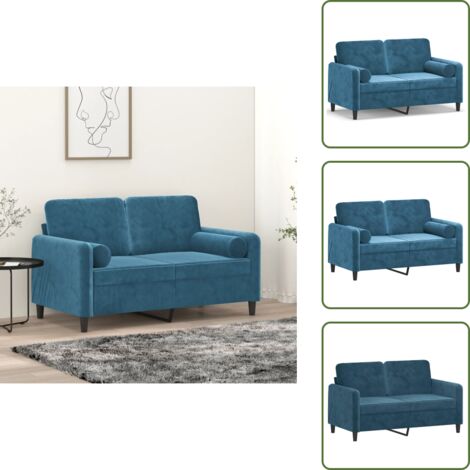 The Living Store Divano a 2 Posti con Cuscini Blu 120 cm in Velluto - Cuscino decorativo