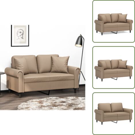 The Living Store Divano a 2 Posti con Cuscini Cappuccino 120 cm in Similpelle - Similpelle