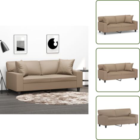 The Living Store Divano a 2 Posti con Cuscini Cappuccino 140 cm in Similpelle - Cuscini decorativi