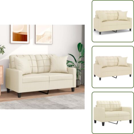 The Living Store Divano a 2 Posti con Cuscini Crema 120 cm in Similpelle - Similpelle