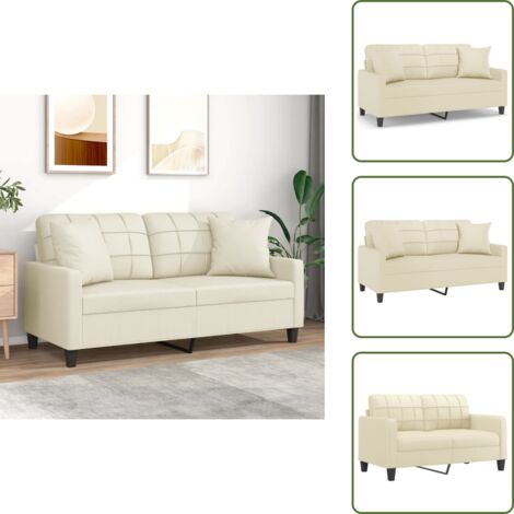 The Living Store Divano a 2 Posti con Cuscini Crema 140 cm in Similpelle - Similpelle