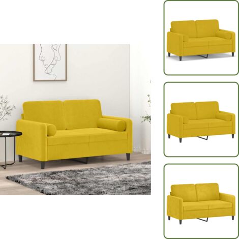 The Living Store Divano a 2 Posti con Cuscini Giallo 120 cm in Velluto - Cuscino decorativo