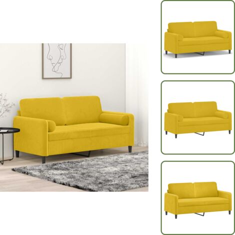 The Living Store Divano a 2 Posti con Cuscini Giallo 140 cm in Velluto - Cuscino decorativo