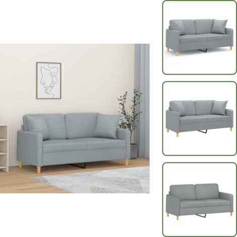 The Living Store Divano a 2 Posti con Cuscini Grigio Chiaro 140 cm in Tessuto - Cuscini decorativi