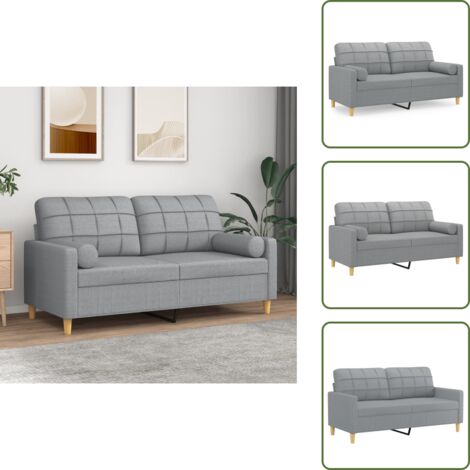 The Living Store Divano a 2 Posti con Cuscini Grigio Chiaro 140 cm in Tessuto - Cuscino decorativo