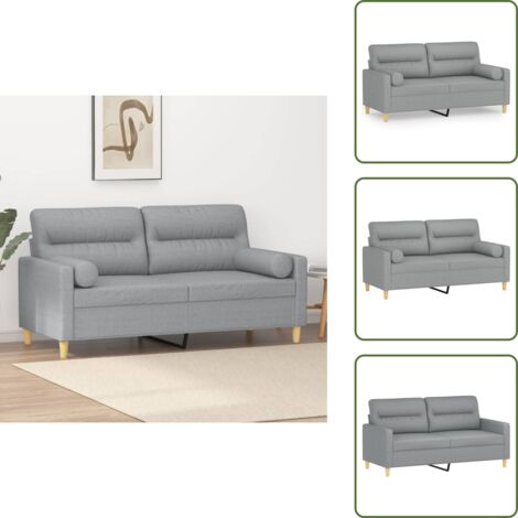The Living Store Divano a 2 Posti con Cuscini Grigio Chiaro 140 cm in Tessuto - Cuscino decorativo