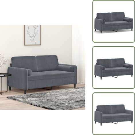 The Living Store Divano a 2 Posti con Cuscini Grigio Scuro 140 cm in Velluto - Cuscino decorativo