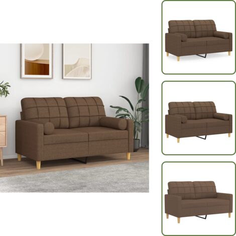 The Living Store Divano a 2 Posti con Cuscini Marrone 120 cm in Tessuto - Cuscino decorativo