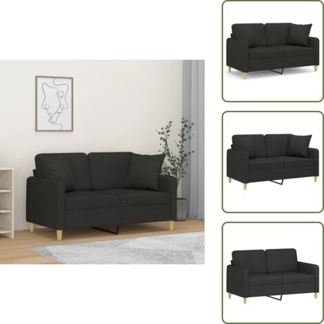 The Living Store Divano a 2 Posti con Cuscini Nero 120 cm in Tessuto - Cuscini decorativi