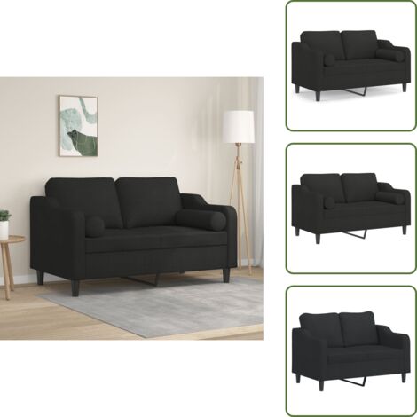 The Living Store Divano a 2 Posti con Cuscini Nero 120 cm in Tessuto - Cuscino decorativo