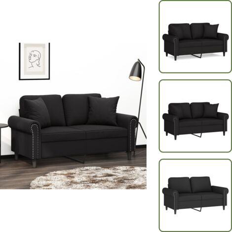 The Living Store Divano a 2 Posti con Cuscini Nero 120 cm in Velluto - Cuscini decorativi
