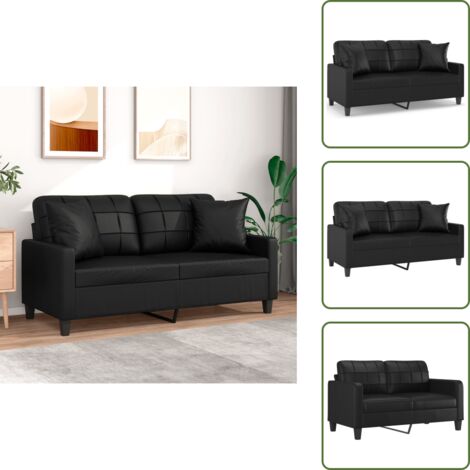 The Living Store Divano a 2 Posti con Cuscini Nero 140 cm in Similpelle - Similpelle