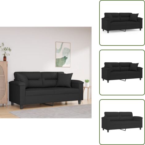 The Living Store Divano a 2 Posti con Cuscini Nero 140 cm Tessuto Microfibra - Cuscini decorativi
