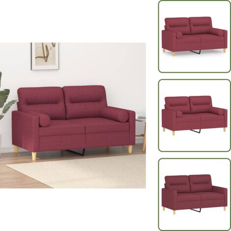 The Living Store Divano a 2 Posti con Cuscini Rosso Vino 120 cm in Tessuto - Cuscino decorativo