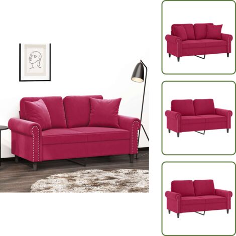 The Living Store Divano a 2 Posti con Cuscini Rosso Vino 120 cm in Velluto - Cuscini decorativi