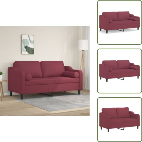 The Living Store Divano a 2 Posti con Cuscini Rosso Vino 140 cm in Tessuto - Cuscini decorativi
