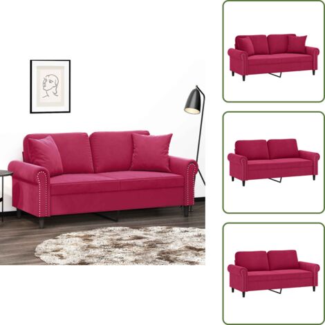 The Living Store Divano a 2 Posti con Cuscini Rosso Vino 140 cm in Velluto - Cuscini decorativi