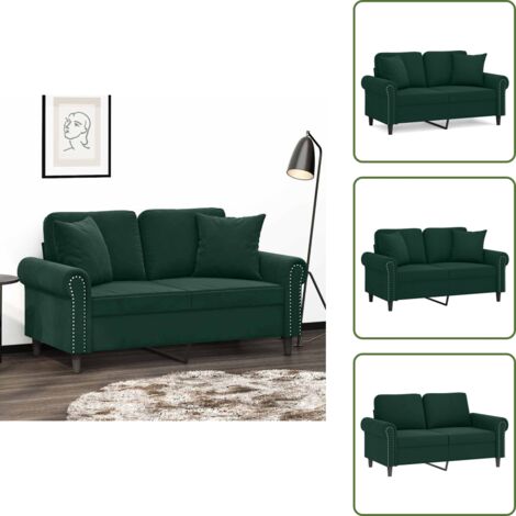 The Living Store Divano a 2 Posti con Cuscini Verde Scuro 120 cm in Velluto - Cuscini decorativi