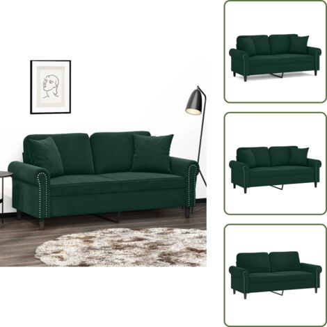 The Living Store Divano a 2 Posti con Cuscini Verde Scuro 140 cm in Velluto - Cuscini decorativi