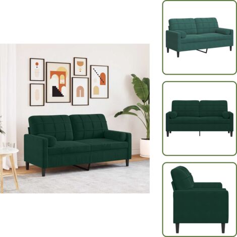 The Living Store Divano a 2 Posti con Cuscini Verde Scuro 140 cm in Velluto - Divano in velluto