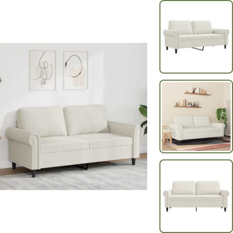 The Living Store Divano a 2 Posti crema 140 cm in Velluto - Divano in velluto