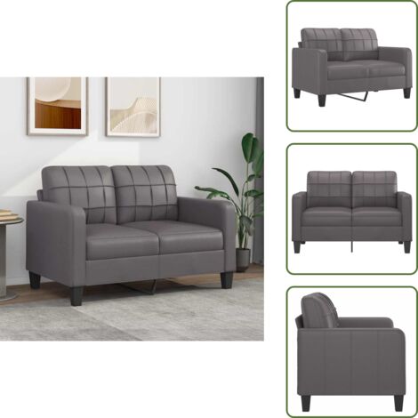 The Living Store Divano a 2 Posti Grigio 120 cm in Similpelle - Similpelle