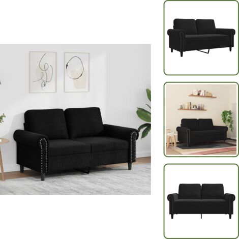 The Living Store Divano a 2 Posti Nero 120 cm in Velluto - Divano in velluto