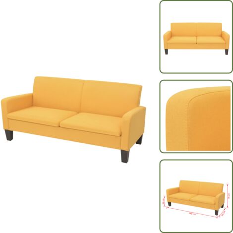 The Living Store Divano a 3 Posti 180x65x76 cm Giallo - Divano in tessuto