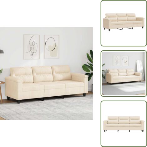 The Living Store Divano a 3 Posti Beige 180 cm in Tessuto Microfibra - Divano in microfibra