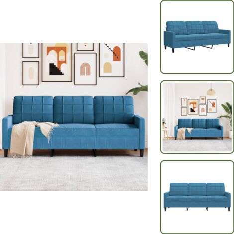 The Living Store Divano a 3 Posti Blu 180 cm in Velluto - Divano in velluto