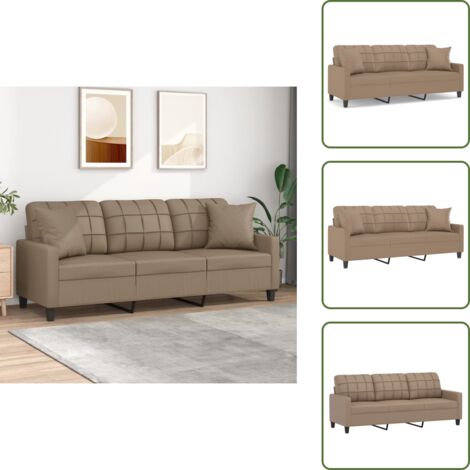 The Living Store Divano a 3 Posti con Cuscini Cappuccino 180 cm in Similpelle - Similpelle