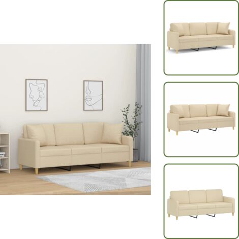The Living Store Divano a 3 Posti con Cuscini Crema 180 cm in Tessuto - Cuscini decorativi
