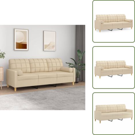 The Living Store Divano a 3 Posti con Cuscini Crema 180 cm in Tessuto - Cuscino decorativo