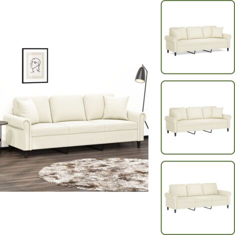 The Living Store Divano a 3 Posti con Cuscini Crema 180 cm in Velluto - Cuscini decorativi